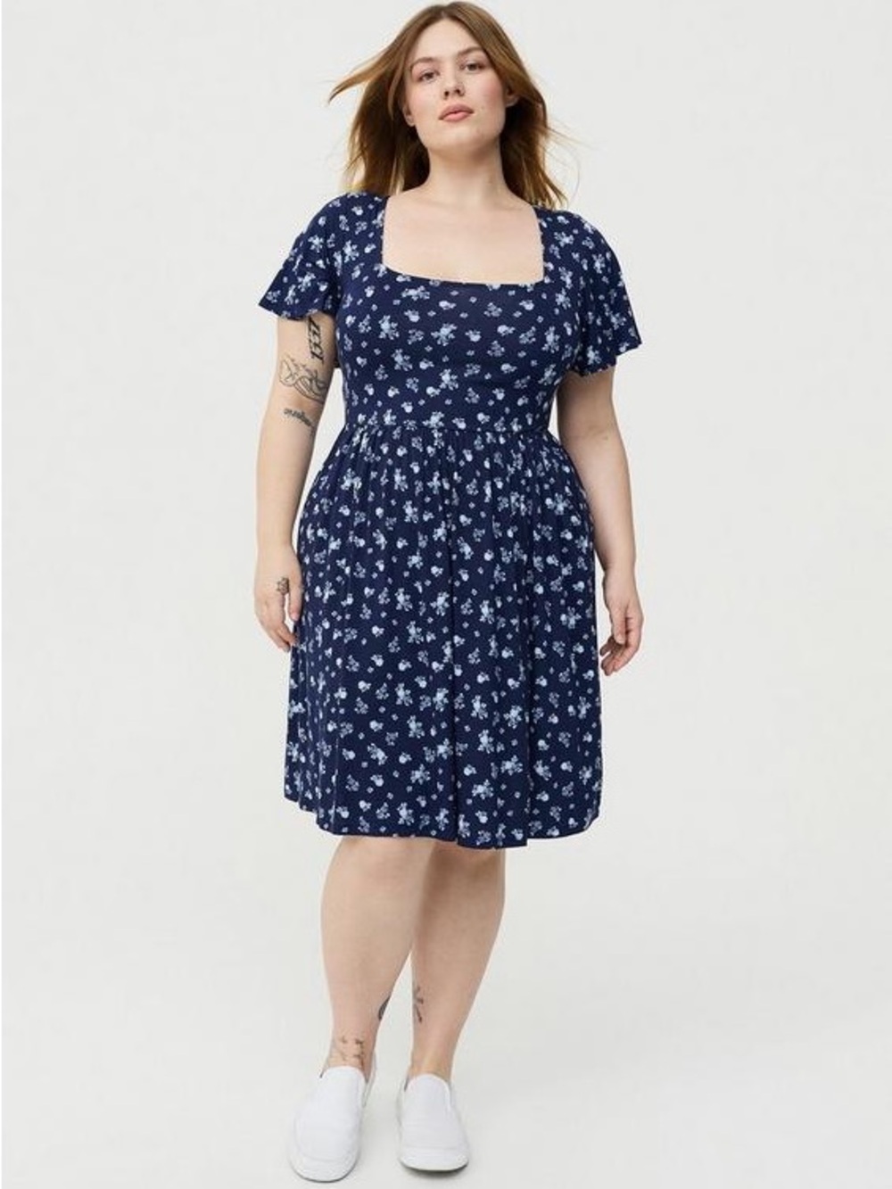 torrid Navy Floral Square-Neck Fit & Flare Dress